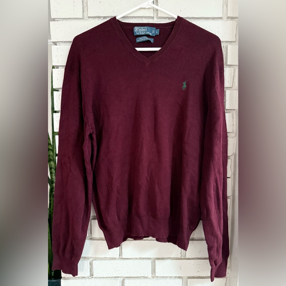 VTG Polo by Ralph Lauren Men’s Maroon 100% Pima Cotton Sweater SZ Large